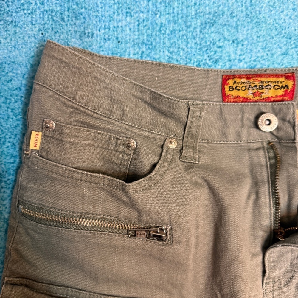 VTG Boom Boom Denim Womens Mini Skirt Olive Size M Y2K Style Zipper Pockets - Picture 9 of 12
